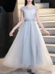 Elegant Grey Lace Dresses Princess Sash Short Ruffle Special Occasion Party Dresses for Girls