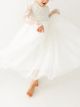 Long Sleeve Lace Flower Girl White Tulle Wedding Bohemian Lace Dress Boho Christening Gown Baptism Dress
