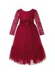 Burgundy Flower Girl Dress Long Sleeve Lace White Tulle Wedding Bohemian Dress