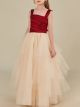 Girls A-line Burgundy Suspender Champagne Tulle Dress for Special Occassion