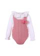 Dark Pink 2 Piece baby Pom Pom Baby Sweater Romper + Long Sleeves Shirt