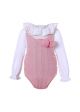 Cute Pink 2 Piece Baby Sweater Romper + England Style Ruffle Shirt