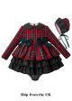 (UK Only) 3 Pieces  Party Babies Red Grid Layered Boutique Outfits + Blackish Green Bloomers + Hat