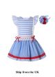(UK ONLY)Classic Blue Stripes Girl Summer Dress + Handmade Headband