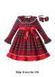 (UK Only) Girls Plaid Design Red Ruffle Dress + Handmade Headband