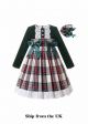 (UK Only) Christmas Deep Green Long Sleeve Plaid Dress + Handmade Headband