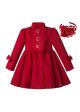 (UK Only) Autumn & Winter Girls Red Single Breasted Wool Coat + Handmade Headband