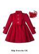 (UK Only) Autumn & Winter Girls Red Single Breasted Wool Coat + Handmade Headband