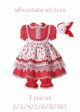 (7 pieces) Red Printed Lace Lantern Sleeve Dress + Shorts + Handmade Headband