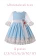 (8 pieces) Spring Sweet Flare Sleeve Blue Dots Girls Ruffle Dress