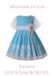 (8 pieces) Summer Blue Dots Flower Lace Sleeveless Girls Dress