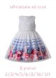 (8 pieces) Summer Sleeveless Printed Lattice & Floral Pattern Girls White Dress