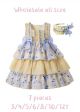 (7 pieces) Vintage Square Collar Bows Girls Yellow Dress + Headband