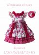 (8 pieces) Girls Rose Red Flowers Patterns Ornament Bows Ruffle Hem Dress + Handmade Headband