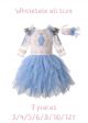 (7 pieces) Three Quarter Sleeve Embroidered Tutu Dress + Handmade Headband