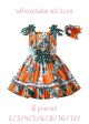 (8 pieces) Orange Summer Printed Knee-length Sleeveless Dress + Handmade Headband