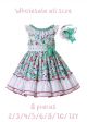 (8 pieces) Green Floral Double-layered Collar Girls A-line Dress + Handmade Headband