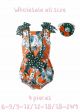 (4 pieces) Cute Flower Printing Orange Baby Romper Set + Handmade Headband