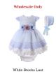 (Wholesale only) Baby Girls Blue Tweed Lace Dress + Bloomer +Hat