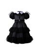 Girls Gothic Black Mesh Knee-length Dress