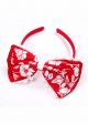 White Flowers on Red Background Headband