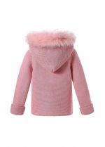 Dark Pink baby Square Collar Sweater Coat With Detachable Hat