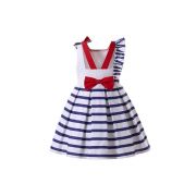 (UK ONLY)Girls Sleeveless White & Blue Striped Dress