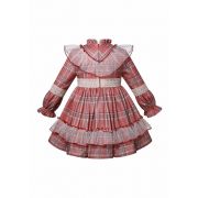 (Pre-order)Girls Red & Ivory Checked Dress + Handmade Headband