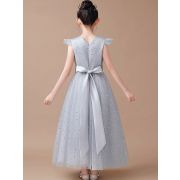 Grey Sleeveless Princess Tulle Skirt Flower Girl Dresses With Sequins