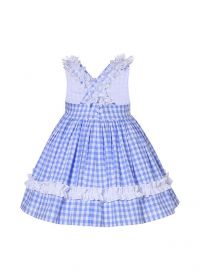 Girls Summer Blue Plaid Dress + Handmade Headband