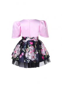 Pink Shirt Black Floral Skirt + Handmade Headband