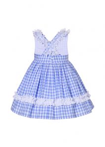 Girls Summer Blue Plaid Dress + Handmade Headband