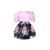 Pink Shirt Black Floral Skirt + Handmade Headband