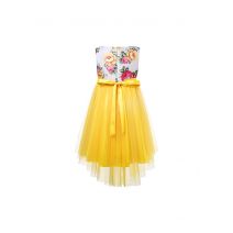 Girls Yellow Sleeveless Floral Princess Tulle Tutu High Low Dress