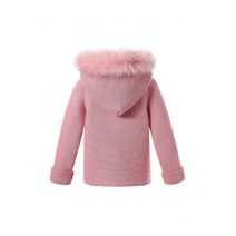 Dark Pink baby Square Collar Sweater Coat With Detachable Hat