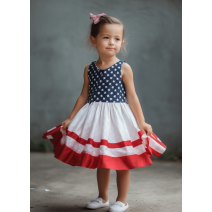 (PRE-ORDER)Girls Summer Swing Sleeveless July 4th Dresses
