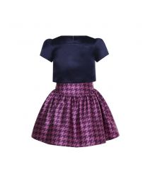 Girls Black Bow Top + Houndstooth Skirt