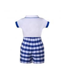 Boys White Shirt + Blue Plaid Shorts