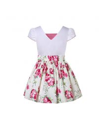 Girls White Embroidered Top + Floral Skirt