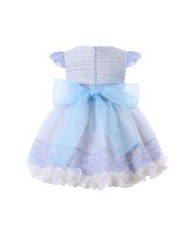 Baby Girls Blue Tweed Lace Dress + Bloomer +Hat