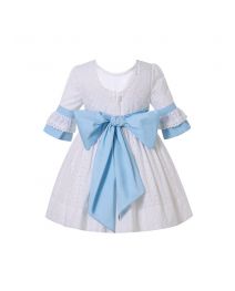 (PRE-ORDER)Girls White Communion Dress with Blue Sash and Headband