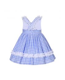 Girls Summer Blue Plaid Dress + Handmade Headband