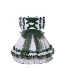 Girls Green Floral Ruffle Dress