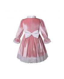 (Pre-order)Girls Pink Velvet Gown Lace Dress