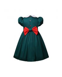 (Pre-order)Girls Green Christmas Tree Smocked Dresses