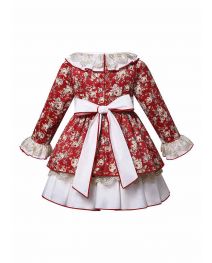 (Pre-order) Girls Red Retro Floral Printed Lace Dress+ Handmade headband
