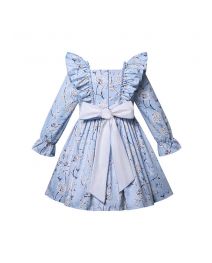 (Pre-order)Girls Pale Blue Floral Print Smocked Dress