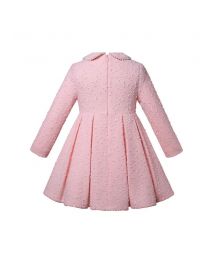 (Pre-order) Girls Pink Cotton Tweed Dress with Pearl Single-Breasted Button
