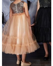 Gold Sequined Junior Bridesmaid Dresses Wedding Pageant Dresses Tulle Tutu Party Evening Prom Ball Gown