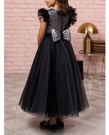 Girls Contrast Sequins Mesh Party Dress A Line Wedding Flower Girl Dress